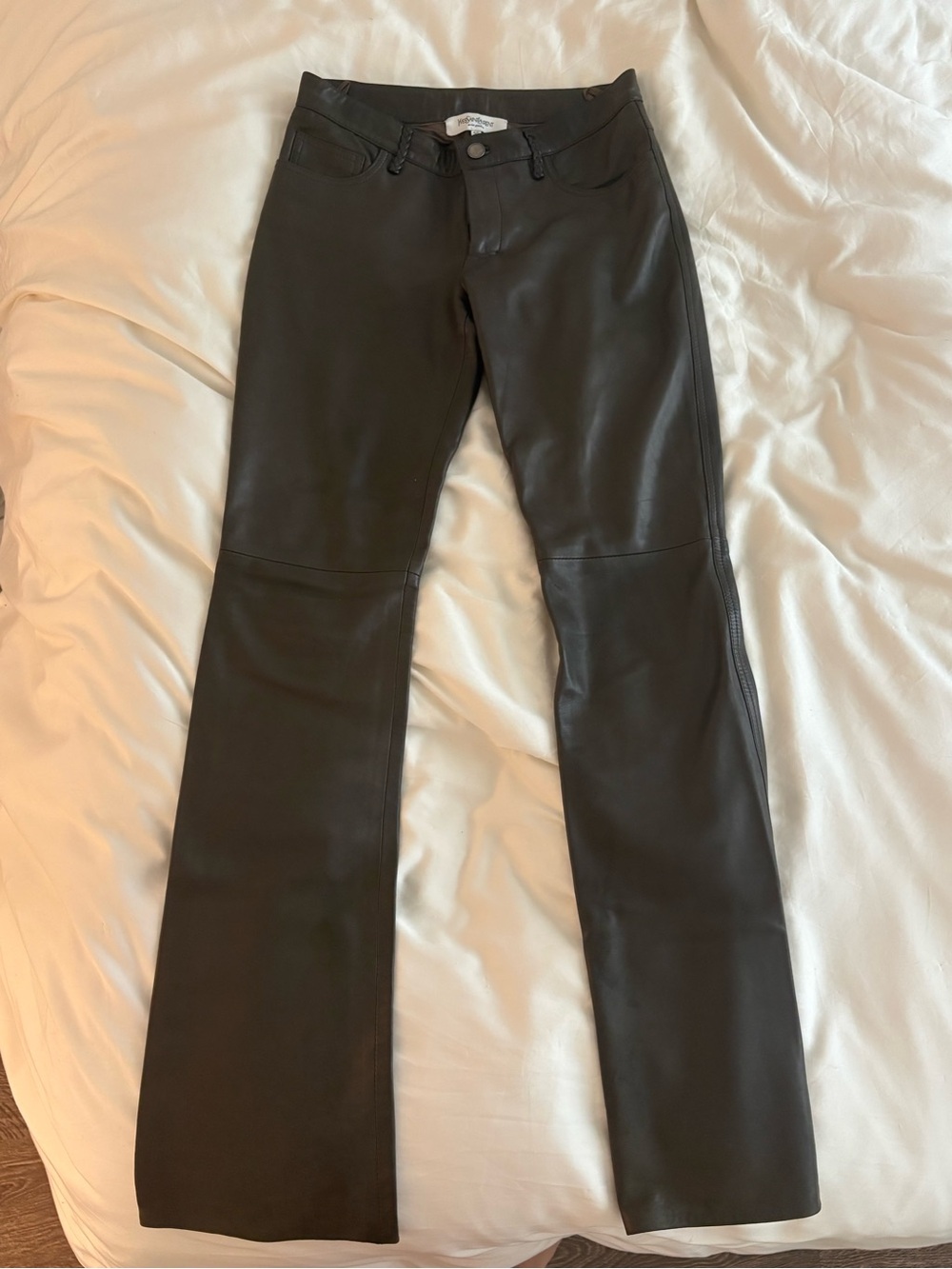 Vintage 90s Yves Saint Laurent Brown Leather Pants